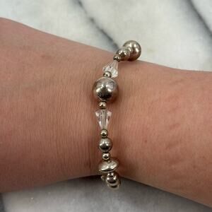 Crystal glass and Sterling silver ball beaded bracelet